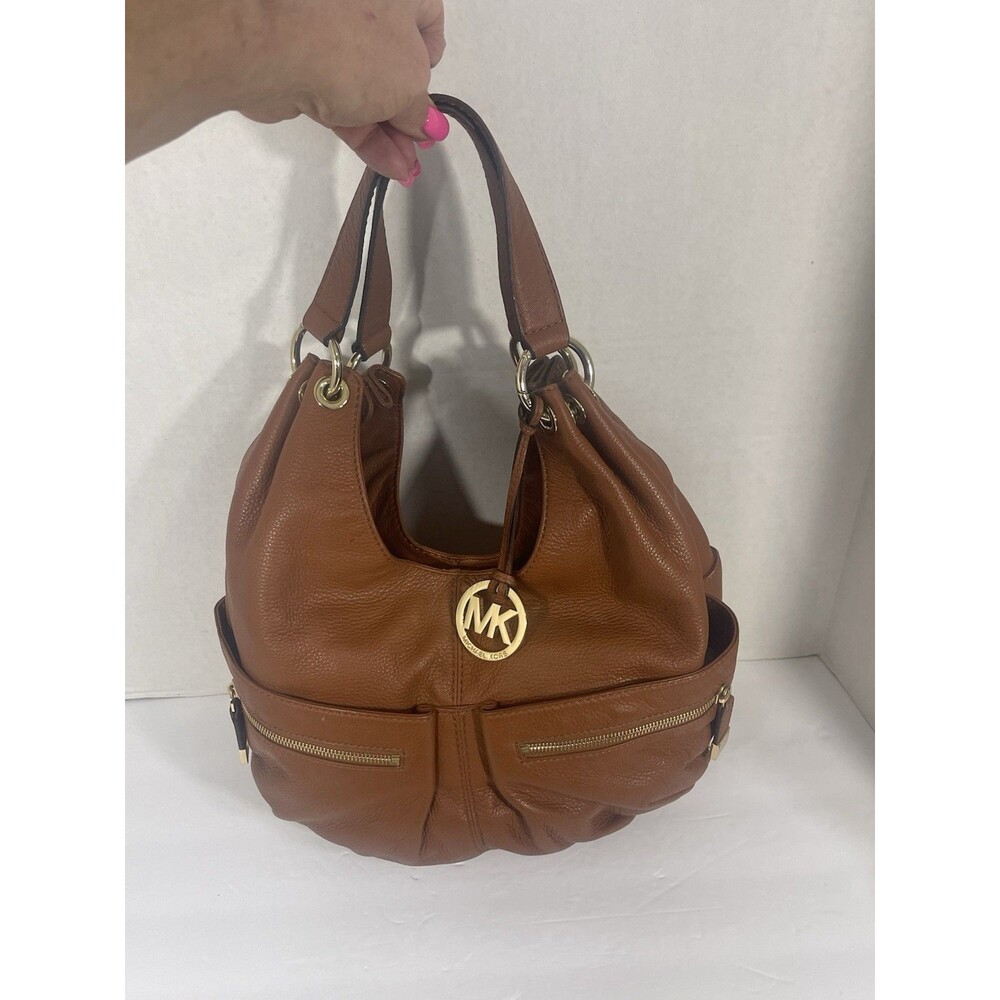 Michael Kors Layton Brown Leather Handbag Hobo Shoulder Bag Large